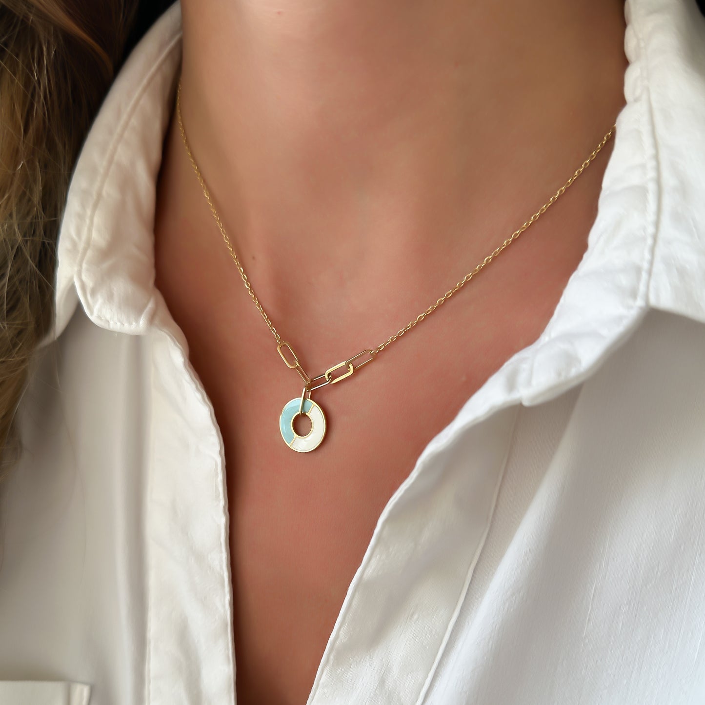 Enamel circle necklace